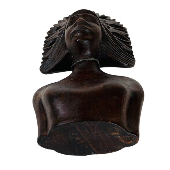 Wooden Carved Indigenous Woman Bust Sculpture Home Decor Native VTG Tribal - Picture 9 of 16